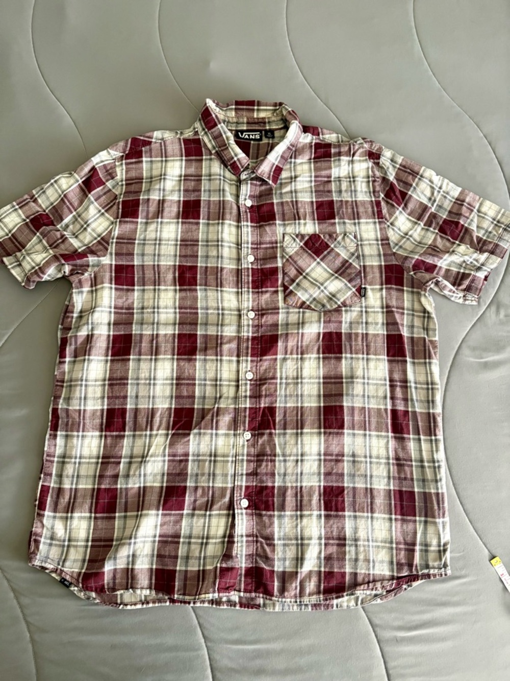 Vans Short-Sleeve Plaid Button-Up Shirt - Burgundy & White